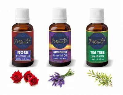 Moriox Aromas Rose,Lavender & Tea Tree essential oils for Hair,Skin & Aromatherapy 100% Pure & Natural Oils (15ml) (Pack of 3)