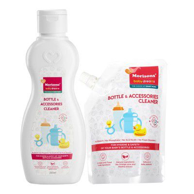 Morisons Baby Dreams Feeding Bottle & Accessory Cleaner | Anti-bacterial | Safe for babies | Kills 99.9% germs | Leaves no residue | Made with Natural ingredients | 250 ml & 180 ml