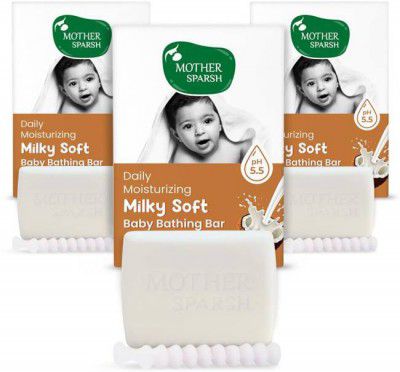 Mother Sparsh Moisturizing Baby Bathing Soap Bar (pH 5.5) with Milk, Coconut Oil and Vitamin E  (3 x 75 g)