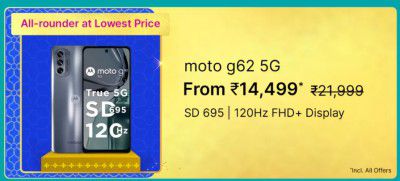 MOTOROLA G62 5G (128 GB)  @ ₹14,499 on Flipkart Big Billion Days Sale