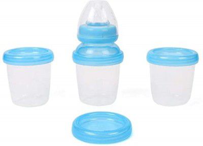 Mummamia Baby Breastmilk Storage Stackable Cups with Connector Fridge and Microwave Safe (Blue, 180ml) Pack of 3