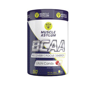 Muscle Asylum Bcaa Powder – 0g Sugar Pre/Post & Intra Workout Muscle Recovery Drink with Amino Acids - 3g of BCAAs With Nootropics Matrix for Men & Women – (50 Servings, Litchee Candy)