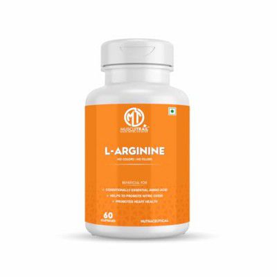 MuscleTrail L-ARGININE Capsules - 60 Pcs Vegetable Cellulose for Better Workout Performance | Promote Nitric Oxide and Healthy Heart Arginine Capsules