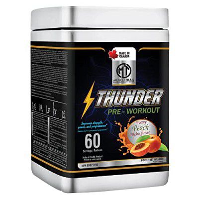 MUSCLETRAIL Thunder All-in-One Pre Workout, Amino Energy, Weight Management Supplement with Amino Acids, Complete Pre Workout Energy for Men & Women(Fuzzy peach)450g,60 serving|(IMPORT FROM CANADA)