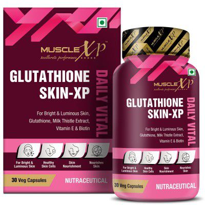 MuscleXP Glutathione Skin-XP Daily Vital, For Bright & Luminous Skin, Glutathione, Milk Thistle Extract, Vitamin E & Biotin, 30 Veg Capsules (Pack of 1)