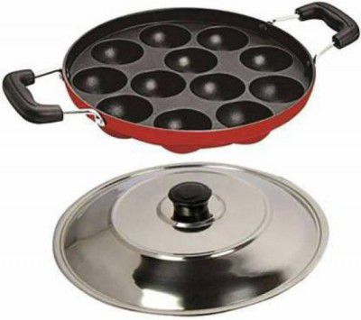 MUSVUZA Non Stick 12 Cavity Aluminium Appam Patra Ponganal Pan Guntapongadalu Pan Paniarakkal 