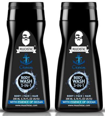 Muuchstac Ocean 3-in-1 Body Wash for Men | Bathing Shower Gel | Long-Lasting Freshness, Clean & Healthy Skin | Enriched with Aloe vera & Vitamin E (Pack of 2)