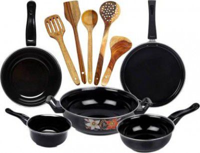 MY STORE Fantasy Set Of 10 Induction Bottom Non-Stick Coated Cookware Set  (Cast Iron, 10 - Piece)