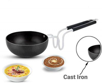 My Store Heavy Base Iron Tadka Pan 12 cm diameter 0.4 L capacity  (Cast Iron, Stainless Steel, Induction Bottom)