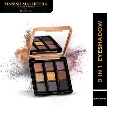 Myglamm Manish Malhotra Beauty 9 In 1 Eyeshadow Palette-Rendezvous (Metallic)-9 gm | Highly Pigmented, Easy To Blend | Eyeshadow Palette With 3 Finishes