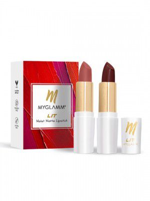 MyGlammSet Of 2 LIT Moist Matte Lipstick-Pink Crush - Brown Delight - 54gm