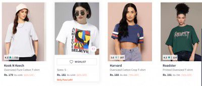 Myntra: Branded Oversized T-Shirt From ₹179