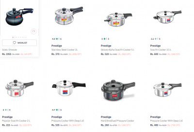 Myntra Loot : Prestige Cookers upto 90% off starting From Rs.175