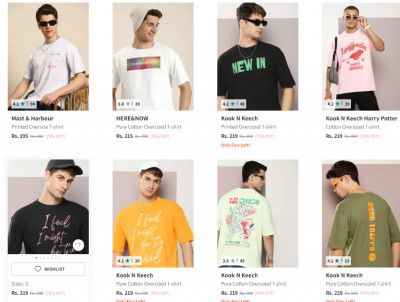 Myntra : Oversized men's T-Shirts Starts @195