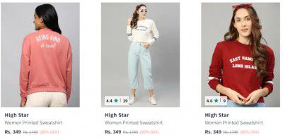 Myntra : Women's Sweatshirt Minimum 80% Off | Starts ₹349 