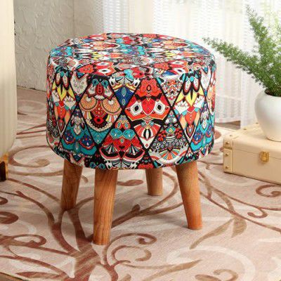 NACIA Printed Sitting Stool for Living Room Furniture Décor Ottoman Wooden Pouffes 16x16x17 in, Multicross