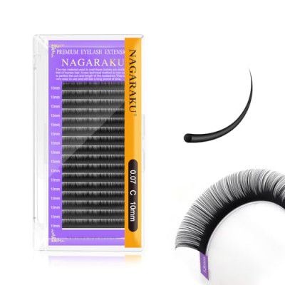 NAGARAKU Eyelash Extensions Individual Lashes 0.07mm C curl 10mm Classic Matte Black Soft Natural Professional 16 rows Beauty Salon Supplies