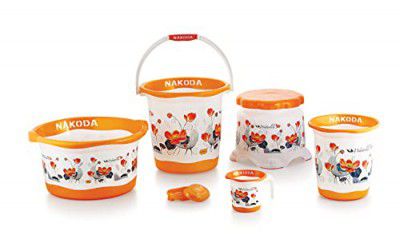 Nakoda Bathroom Set of 6 Pieces Heavy Duty, (18 Litre Bucket, Small Patla, 20 Litre Tub , 8 Litre Dustbin,1 Litre Mug and Soapcase)