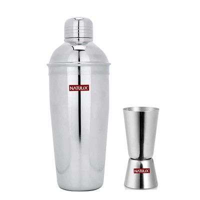 NATULIX Stainless Steel Bar Ware Delux Cocktail Shaker and Double Side Peg Measure(30-60 ml) Combo Set (750 ml with Peg Measure)