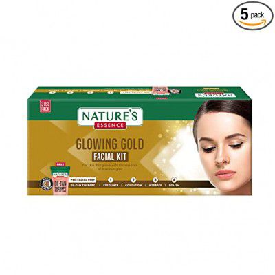 Natures Essence Glowing Gold Facial Kit 3 Use, Multiple, 5 count, 75 gm