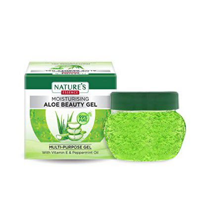 Nature's Essence Moisturising Aloe Beauty Gel with Vitamin E and Peppermint Oil | MultiPurpose Gel | 99% Pure Aloe Vera Extracts | For All Skin Types, 50g