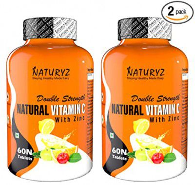 Naturyz Double Strength Natural Vitamin C & Zinc Supplement with Amla Acerola Cherry Citrus Bioflavonoids rich in Antioxidants for Immunity Support & Skincare pack of 2 (120 Vegetarian tablets)