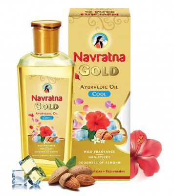 Navratna Gold Ayurvedic Oil | Non Sticky and Non Greasy | Goodness of Almonds and 9 Ayurvedic Herbs |Relieves Body Aches, Sleeplessness, Headache and Fatigue - 200ml