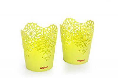 Nayasa Lacy 2 Piece Plastic Tall Basket Set, Green