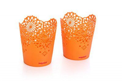 Nayasa Lacy 2 Piece Plastic Tall Basket Set, Orange