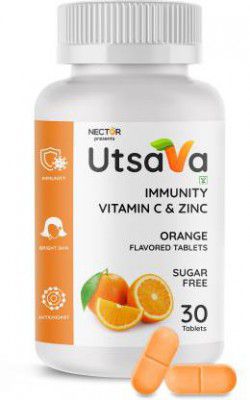 Nector Vitamin C Orange Chewable Tablets, Immunity Antioxidant & Skincare, 1 daily (30 Tablets)