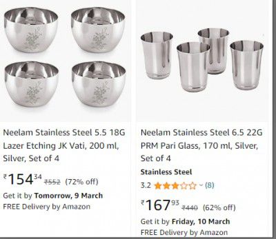 Neelam Stainless Stee Kitchen & Dining Item Upto 72% Off