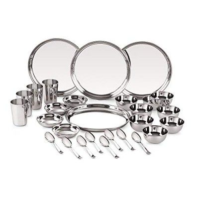 Neelam Stainless Steel 24 Gauge Premium Bhojan Dinner Set, 28 pcs, Silver