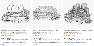 Neelam Stainless Steel Dinnerware Up to 84% off