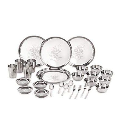 Neelam Stainless Steel 24 Gauge Lazer Etching Dinner Set, 28 pcs, Silver