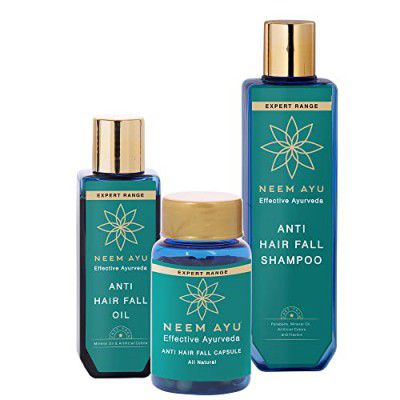 NEEM AYU Ayurvedic Anti Hair Fall Kit | Hair Oil 100ml, Shampoo 200ml & Capsules 60N 