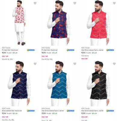 Nehru Jackets, Waistcoats Starts ₹294