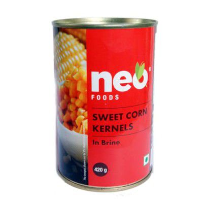 Neo Sweet Corn Kernels 420g Tin I P1 I Use as topping for Pizza, Pasta, Salads,Sandwich, Burger I Low Fat Ready-To-Eat Healthy Snack, Source of Fibre I Nt. Wt. 420g / Dr. Wt. 285g (Pack of 1)