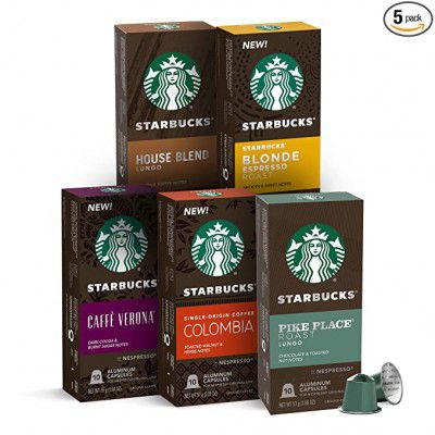 Nespresso Starbucks Capsules Favorites Variety Pack (50 Pods Compatible with Nespresso Original Machines)