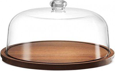 NESTIC Wooden Cake Stand with Acrylic Dome, Round Cake Dessert Serving Tray Platter, Round Cake Cutting Holder, Cake Plate with Lid Serving Platter Tray Dessert Stand Cupcake Holder