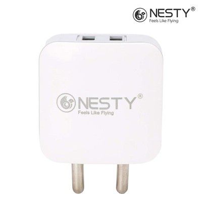 Nesty GR-511 2.4 Amp Dual Port USB Adapter with V8 Data Cable (White)