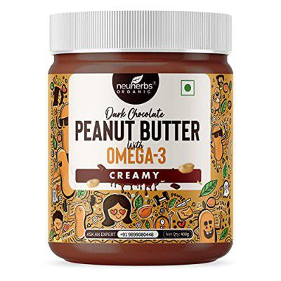 Neuherbs Dark Chocolate Peanut Butter Creamy with the Power of Omega-3, Gluten free, Non-GMO | 19g Protein - 400 G (Chocolate Flavour)