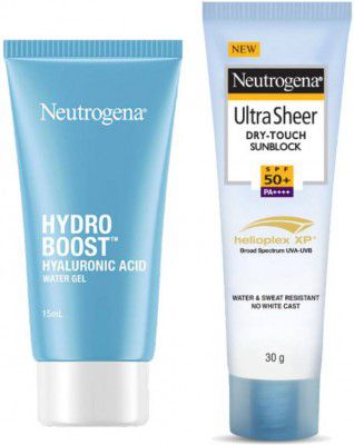 NEUTROGENA Hydro Boost Hyaluronic Acid Water Gel, 15g & Ultra Sheer Dry-Touch Sunblock,30g (2 Items in the set)