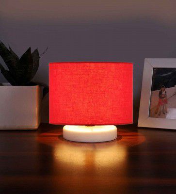 New Era By Red Cotton table lamp with White wood base2,