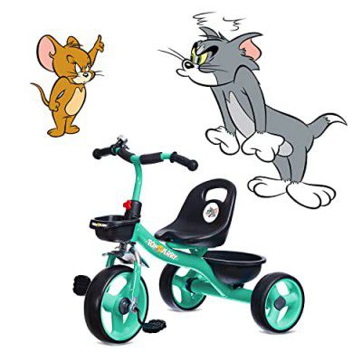 NHR Tom & Jerry Plug N Play Tricycle for Kids, Kids Tricycle, Tricycle for Kids for 3 Years to 5 Years with Storage Basket and Bell for Kids (Capacity 25Kg | Green)