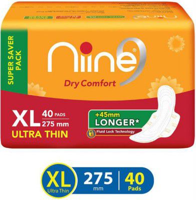 niine Dry Comfort Ultra Thin XL Sanitary Pads, Fluid Lock Gel Technology (Pack of 40)