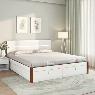 Nilkamal Capsule Premier Storage Bed | Lighted Headboard | 1 Year Warranty Engineered Wood King Hydraulic Bed (Finish Color - White, Delivery Condition - Knock Down)