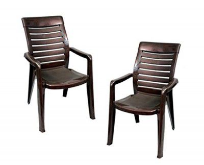 Nilkamal Chr2180 Plastic Mid Back With Arm Chair|Chairs For Home | Set Of 2,Brown