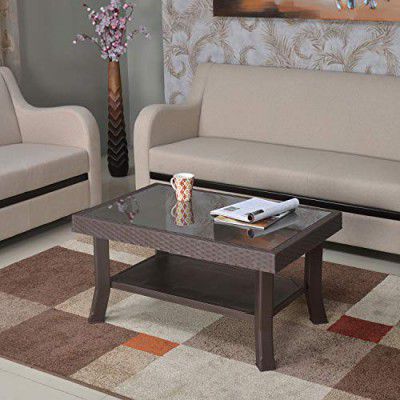 Nilkamal CNTBL1C Contemporary 1 Cane and Glass Center Coffee Table/Tea Table/Teapoy (Weather Brown)