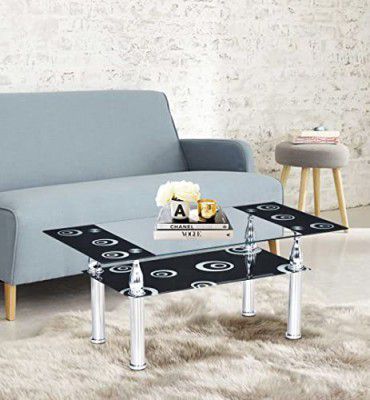 Nilkamal Corolla Tempered Glass Center Table | Coffee Table with Shelf (Color - Black)