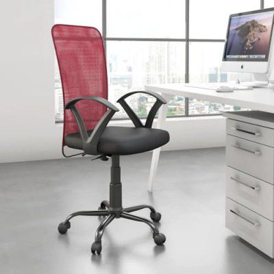 Nilkamal Hanoi Mid Back Cushioned Seat Mesh Back Ergonomic Office Chair with Adjustable Height and Push Back Mechanism (Maroon)